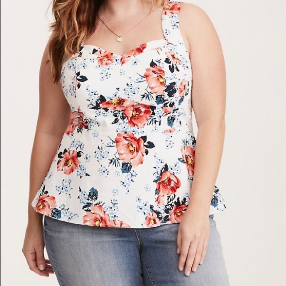 Torrid Floral Print Sateen Peplum Top Size 2
